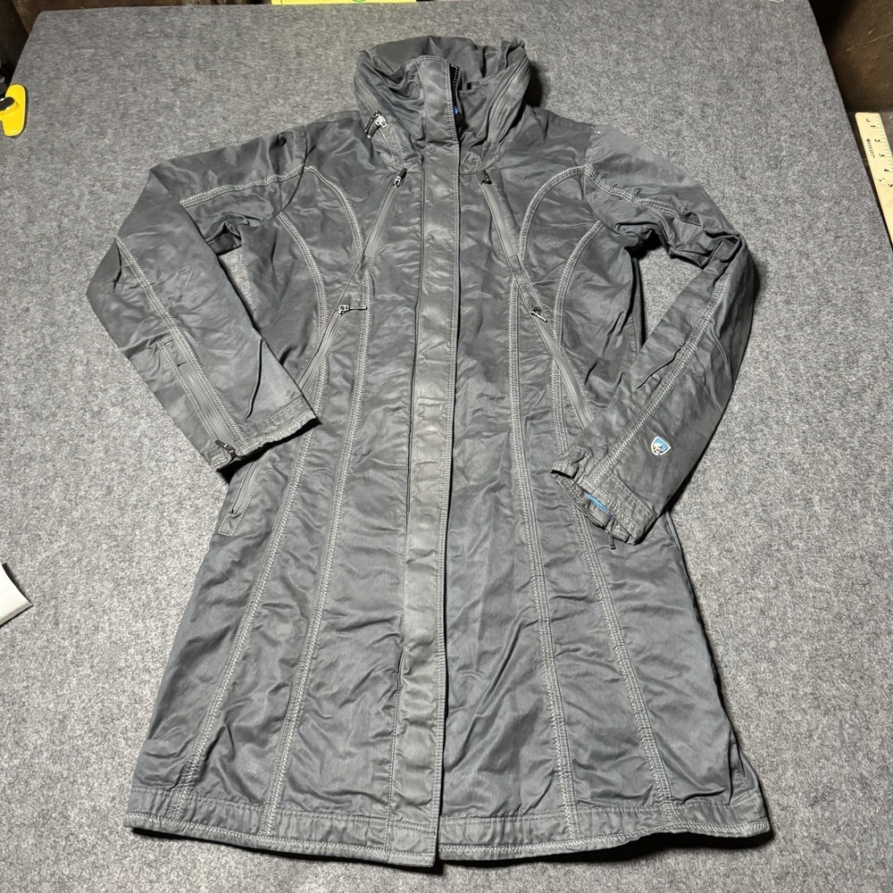 Kuhl Lena Grey Outdoor Trench Coat Women XS Water Resistant Gorpcore Hiking Camp
